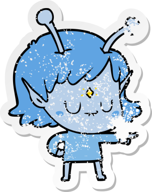 Bir insan tarafından çizilmiş uzaylı bir kızın sıkıntılı çıkartması.