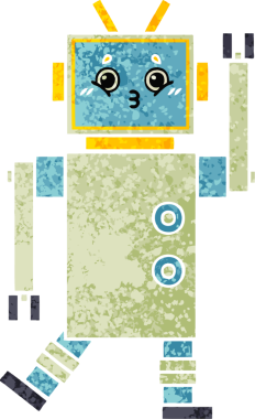 Bir insan tarafından çizilmiş bir robotun retro çizim tarzı karikatürü