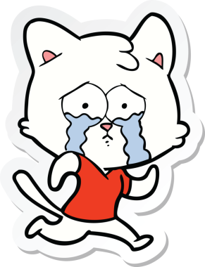 Bir insan tarafından çizilmiş ağlayan çizgi film kedisinin çıkartması.