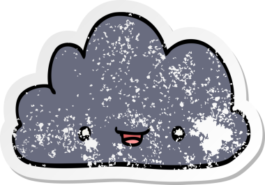 Bir insan tarafından çizilmiş mutlu bir karikatür bulutunun sıkıntılı çıkartması.