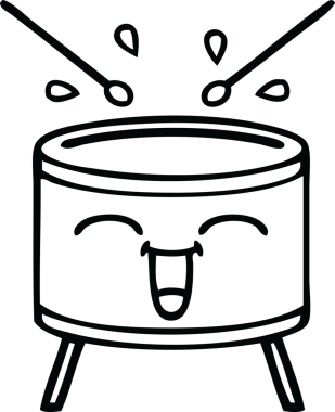 Bir insan tarafından çizilmiş mutlu bir davulun çizgi çizimi