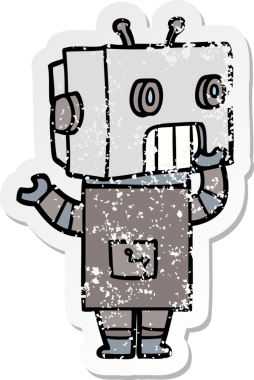 Bir insan tarafından çizilmiş karikatür robotunun sıkıntılı çıkartması.