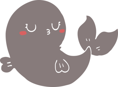 Bir insan tarafından çizilmiş şirin düz renkli çizgi film balinası