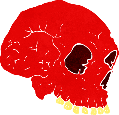 Bir insan tarafından çizilmiş ürkütücü bir kafatası.