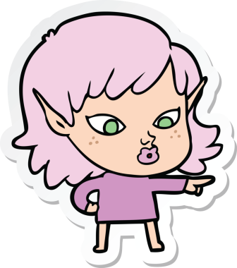 Bir insan tarafından çizilmiş güzel bir elf kızının çıkartması.