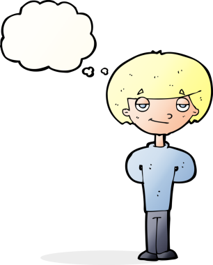 Bir insan tarafından çizilmiş düşünce balonlu mutlu adam çizgi filmi.