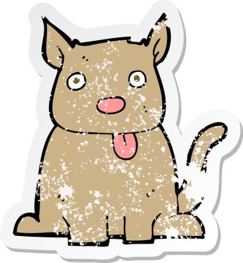 Bir insan tarafından çizilmiş dilden fırlayan çizgi film köpeğinin gerilmiş yapıştırması.