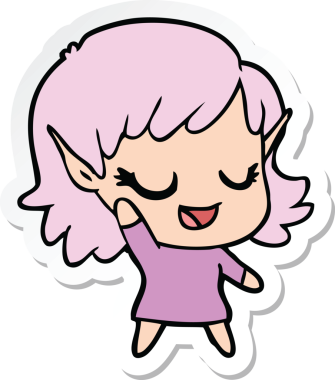 Bir insan tarafından çizilmiş mutlu bir elf kızının çıkartması.