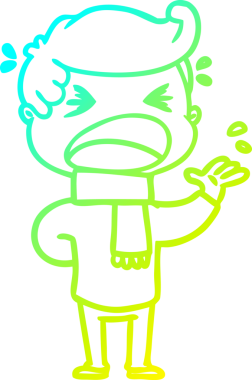 Bir insan tarafından çizilmiş bağıran bir çizgi film karakteri.