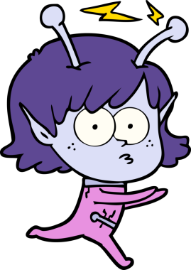 Bir insan tarafından çizilmiş uzaylı kız.