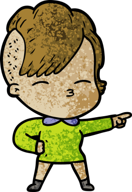 Bir insan tarafından çizilmiş şaşı çizgi film kızı.