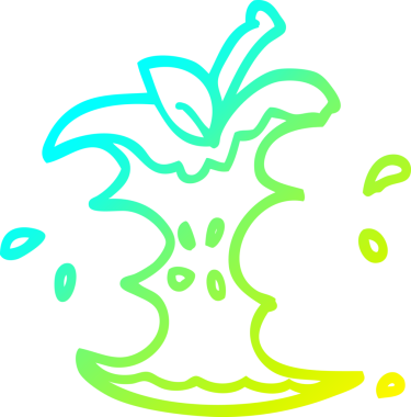 Bir insan tarafından çizilmiş sulu, ısırılmış bir elmanın soğuk gradyan çizimi.