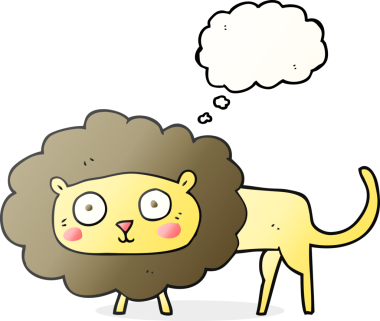 Bir insan tarafından çizilmiş serbest çizim balon karikatür aslanı.