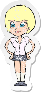 Bir insan tarafından çizilmiş kalçaları üzerinde elleri olan bir karikatürün gerilimli çıkartması.