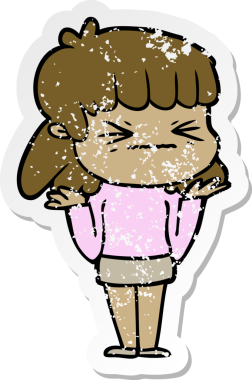 Bir insan tarafından çizilmiş kızgın bir kızın sıkıntılı çıkartması.