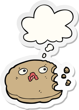 İnsan tarafından çizilmiş, düşünce baloncuklu karikatür ısırılmış kurabiye.