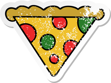 Bir insan tarafından çizilmiş garip bir pizza diliminin sıkıntılı çıkartması.