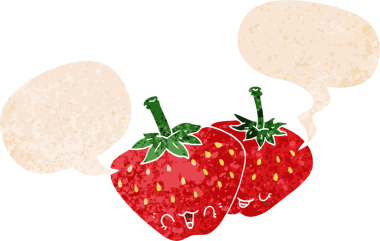 grunge 'da konuşma baloncuğu olan karikatür çilekleri bir insan tarafından çizilmiş rahatsız edilmiş retro dokuma tarzı