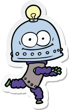 Bir insan tarafından çizilmiş mutlu bir karton robotun çıkartması.