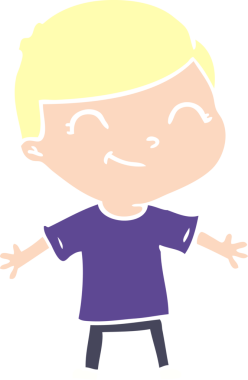 Bir insan tarafından çizilmiş düz renkli çizgi film çocuğu.