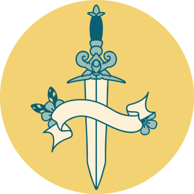 bir insan tarafından çizilmiş bir hançer sancağıyla dövme tarzı simgesi