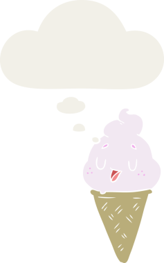 Bir insan tarafından çizilmiş düşünce baloncuklu tatlı çizgi film dondurması.