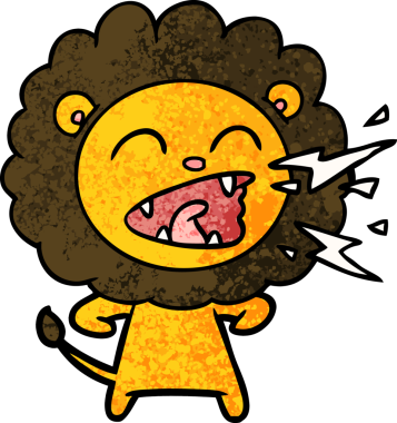 Bir insan tarafından çizilmiş kükreyen aslan çizgi filmi.