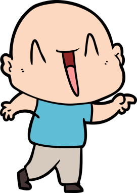 Bir insan tarafından çizilmiş mutlu, kel adam.