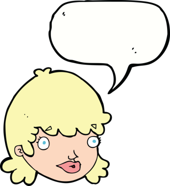 Bir insan tarafından çizilmiş konuşma baloncuğu olan bir kadın yüzü.