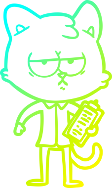 Bir insan tarafından çizilen anket sonucu sıkılmış çizgi film kedisinin soğuk gradyan çizimi