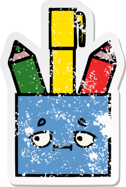 Bir insan tarafından çizilmiş sevimli bir kalem tenceresinin sıkıntılı çıkartması.