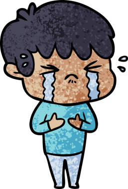 Bir insan tarafından çizilmiş ağlayan çizgi film çocuğu.