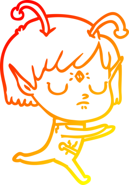 Bir insan tarafından çizilmiş bir uzaylı kız çizgi çizimi.