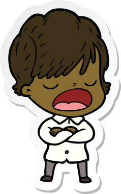 Bir insan tarafından çizilmiş bir karikatür kadının çıkartması.