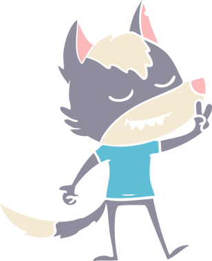 Düz renkli karikatür kurt bir insan tarafından çizilmiş barış işareti.