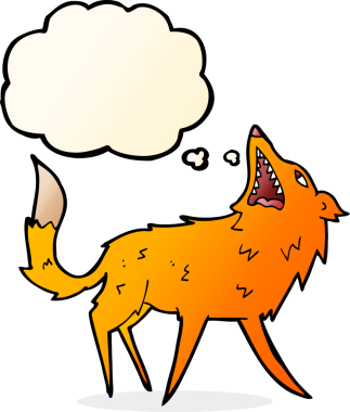 Bir insan tarafından çizilmiş düşünce baloncuğuyla tilki kapan çizgi film