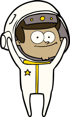 Bir insan tarafından çizilmiş mutlu astronot çizgi filmi.