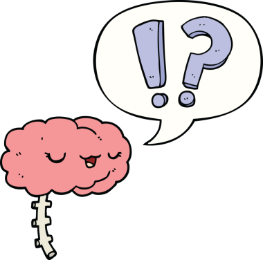 bir insan tarafından çizilmiş, konuşma baloncuklu meraklı bir beyin.