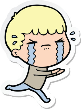 Bir insan tarafından çizilmiş, ağlayan bir çizgi film karakterinin çıkartması.