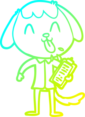 Bir insan tarafından çizilmiş şirin bir çizgi köpeğin soğuk gradyan çizgisi.