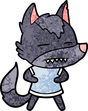 Bir insan tarafından çizilen dişleri gösteren bir kurt çizgi filmi.