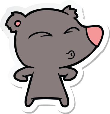 Bir insan tarafından çizilmiş ıslık çalan bir ayının çıkartması.