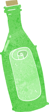 Şişede bir insan tarafından çizilmiş çizgi film mesajı.