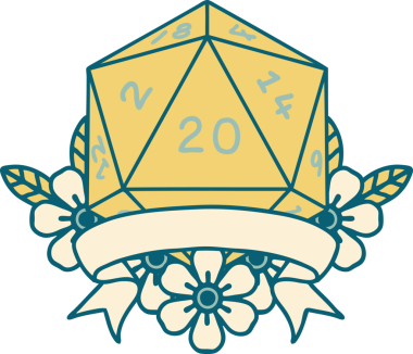 Retro Dövme Biçimi Doğal 20 kritik vuruş D20 zar bir insan tarafından çizildi