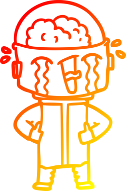 Bir insan tarafından çizilmiş, karikatür ağlayan robot çizimi.