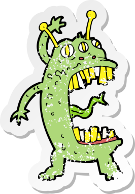 Bir insan tarafından çizilmiş çılgın bir çizgi filmin gerilimli çıkartması.