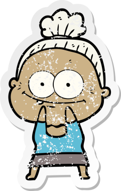 Bir insan tarafından çizilmiş mutlu, yaşlı bir kadının sıkıntılı çıkartması.