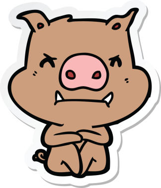 Bir insan tarafından çizilmiş kızgın çizgi film domuzu çıkartması.