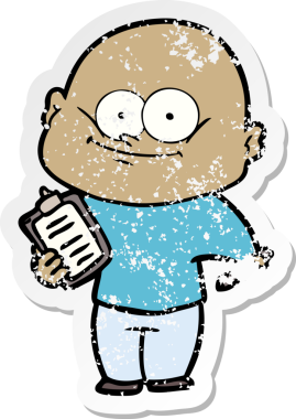 Bir insan tarafından çizilmiş kel bir adamın sıkıntılı çıkartması.