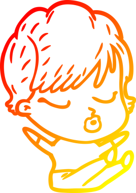 Bir insan tarafından çizilmiş gözleri olan çizgi film kadını çizimi.